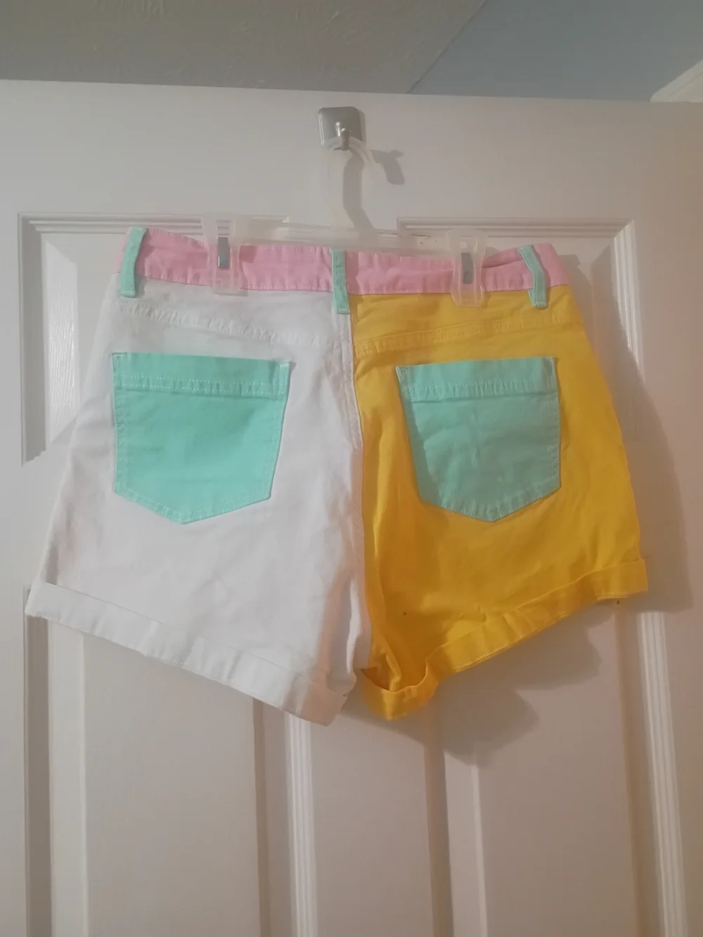 Cherokee Colorblock High-Waist Shorts in White, Yellow & Pink